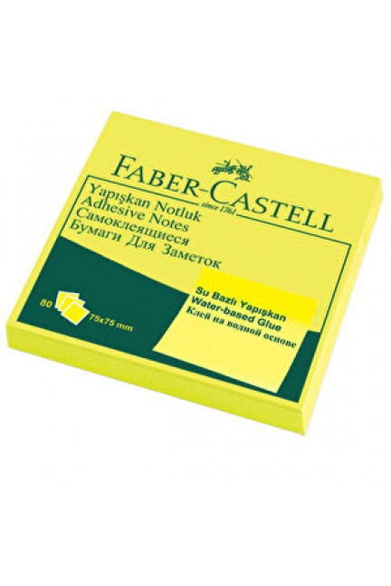 Faber-Castell Yapışkanlı Not Kağıdı 75 mm x 75 mm Fosforlu Sarı 80 Yaprak