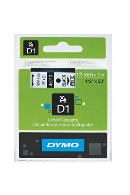 Dymo 45013 Etiket Plastik 12 mm x 7 m Siyah Beyaz