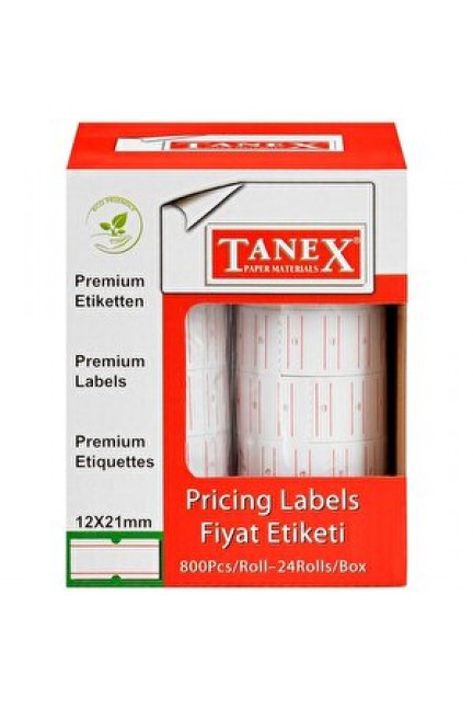 Tanex Motex Çizgili Beyaz 12 mm x 21 mm Fiyat Etiketi 24'lü Paket