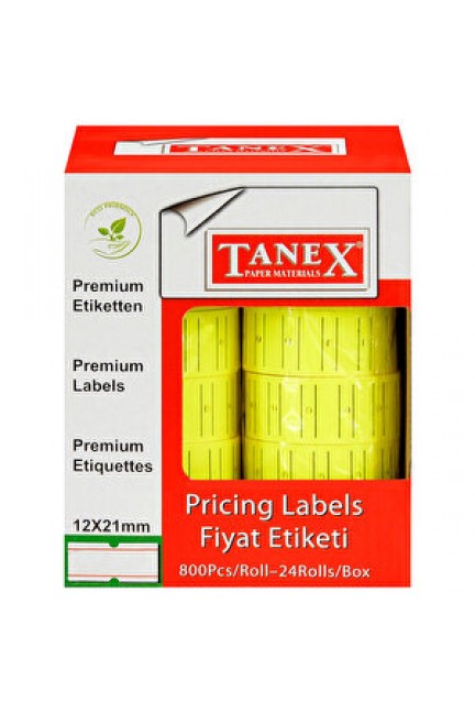 Tanex Motex Çizgili Sarı 12 mm x 21 mm Fiyat Etiketi 24'lü Paket