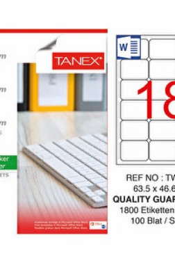 Tanex Tw-2018 Beyaz Adres ve Posta Etiketi 63.5 mm x 46.6 mm