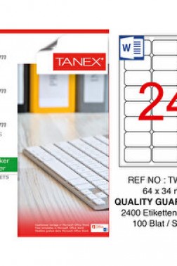 Tanex Tw-2024 Beyaz Adres ve Posta Etiketi 64 mm x 34 mm