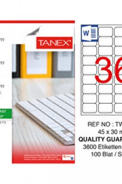 Tanex Tw-2036 Beyaz Etiket 45 mm x 30 mm