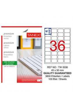 Tanex Tw-2036 Beyaz Etiket 45 mm x 30 mm