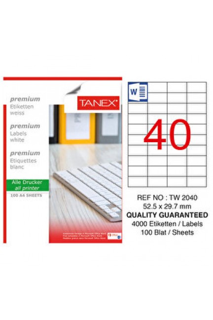 Tanex Tw-2040 Beyaz Adres ve Posta Etiketi 52.5 mm x 29.7 mm