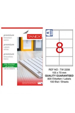 Tanex Tw-2208 Beyaz Adres ve Posta Etiketi 105 mm x 70 mm